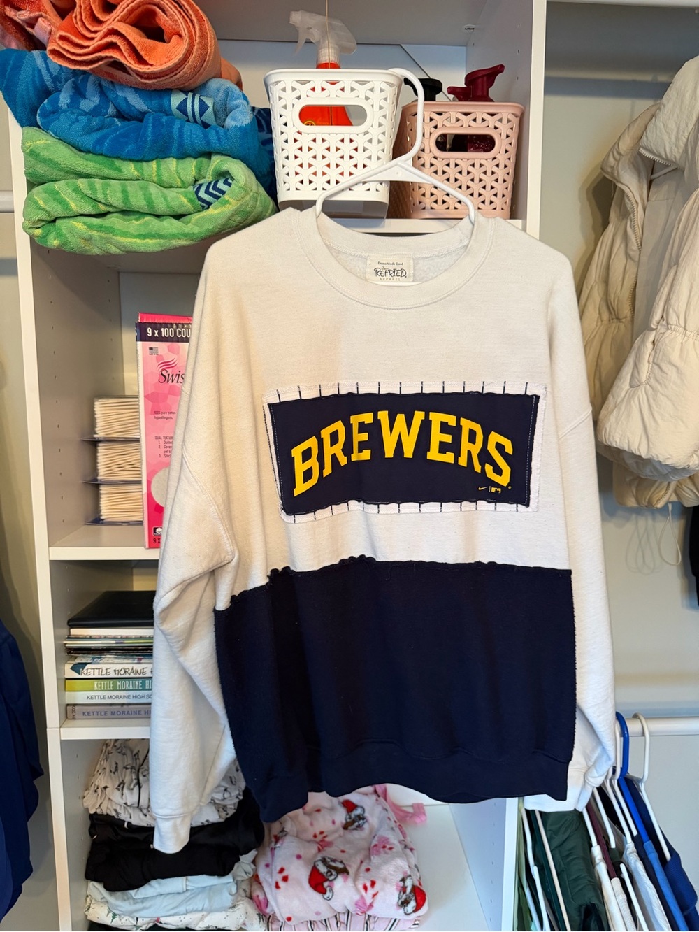 Nike Colorblock Brewers Crewneck Sweatshirt - White, Navy & Yellow